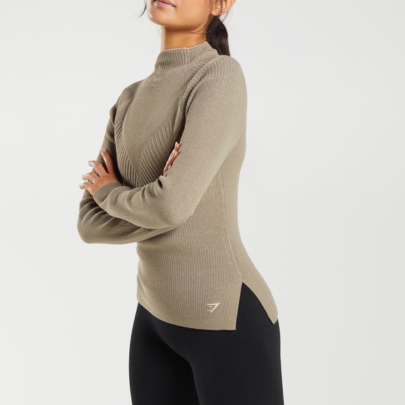 EUC gymshark pause knitwear long sleeve top cement brown/pebble grey size xl - Picture 2 of 14